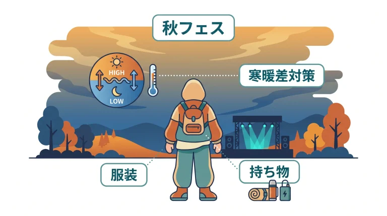 秋フェス、寒暖差で後悔しない。持ち物・服装・荷物預け5つの鉄則